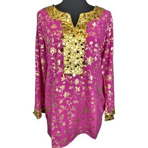 DG2 by DIANE GILMAN ☆ Pink & Gold Sequin Embellished Tunic ☆ NWT
